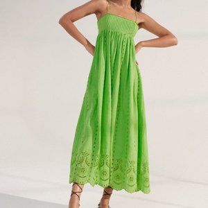 NWT Zara OPENWORK EMBROIDERED DRESS in Green Size Small